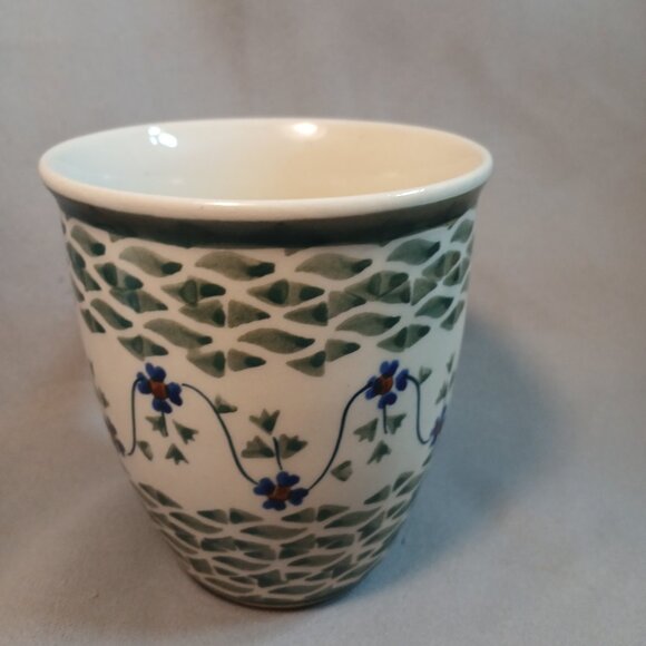 Boleslawiec Polish Pottery Lucky Blue Clover Coffee Mug Tea Cup Preowned 8 Ounce - Picture 2 of 8